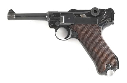 (C) MAUSER S/42 CODE P.08 LUGER SEMI AUTOMATIC PISTOL (1938).