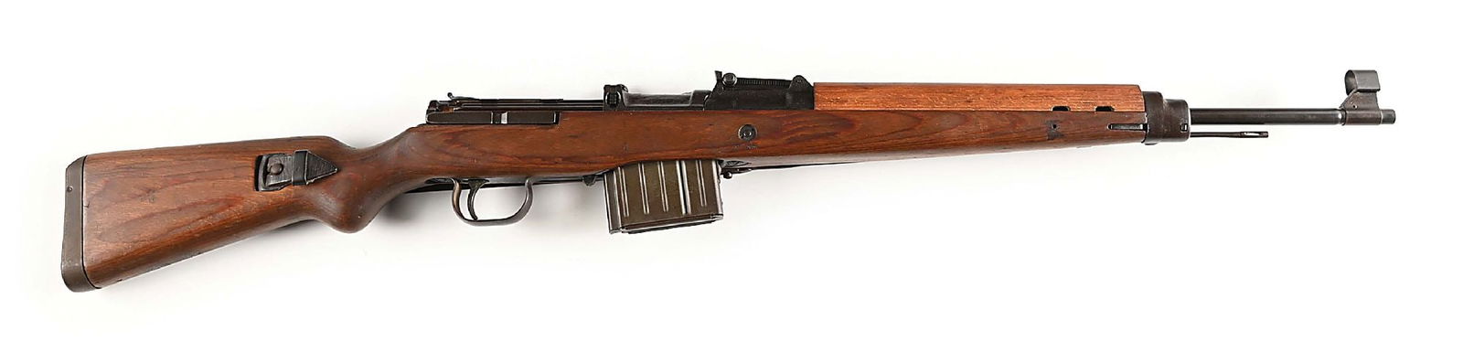 (C) BERLIN-LUBECKER DUV 44 CODE G.43 SEMI-AUTOMATIC RIFLE.: Manufactured in 1944, the rough forged receiver marked on the milled flat with eagle over "214" waffenamt, serial number, "G.43" designation, and "duv 44." manufacturer code. Hooded blade front sight