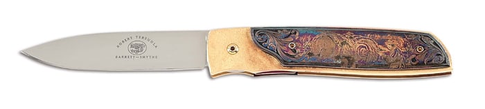 BOB TERZUOLA 18K GOLD CUSTOM LINERLOCK KNIFE ENGRAVED BY RAY COVER JR.