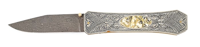 JIM SORNBERGER SILVER DAMASCUS STEEL FOLDER.