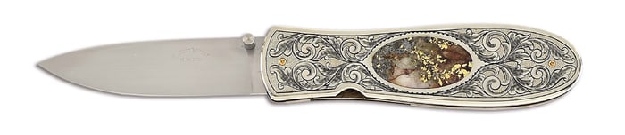 JIM SORNBERGER GOLD QUARTZ INLAID SAN FRANCISCO STYLE FOLDER.