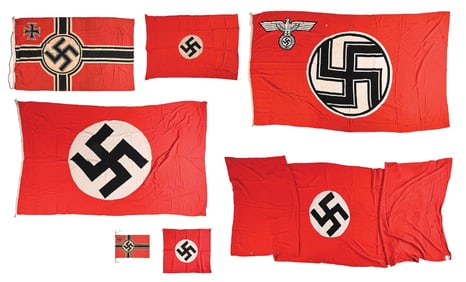 LOT OF 7: THIRD REICH FLAGS AND BANNERS.