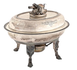 WONDERFUL CIVIL WAR PRESENTATION TIFFANY & CO. STERLING CHAFING DISH PRESENTED TO REAR ADMIRAL