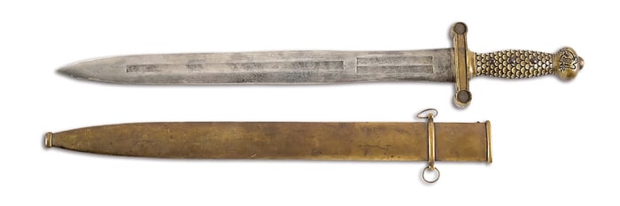 AMES M1832 FOOT ARTILLERY SWORD WITH BRASS SCABBARD.