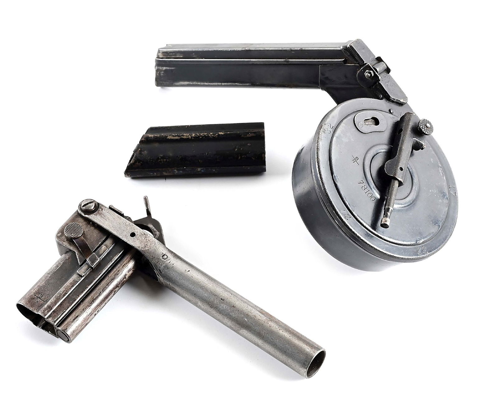 FIRST MODEL LUGER SNAIL DRUM MAGAZINE WITH UNLOADING TOOL.