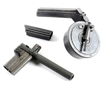 FIRST MODEL LUGER SNAIL DRUM MAGAZINE WITH LOADING TOOL.