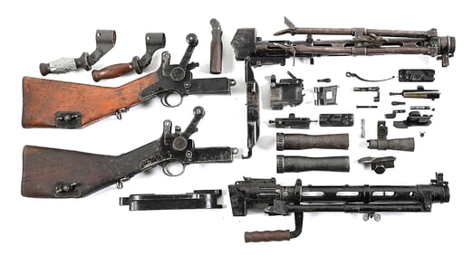 TWO “SHORT BARREL” JACKET MADSEN MACHINE GUN PARTS KITS W/O BARRELS OR BOLTS.