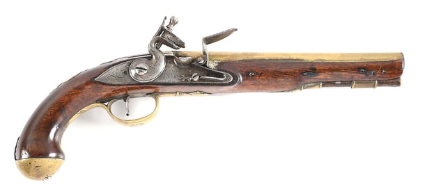 (A) BRITISH FLINTLOCK OFFICER'S PISTOL BY ADAMS AND CLARKE.