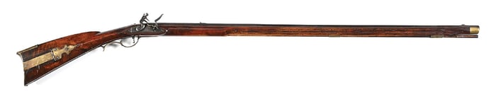 (A) INCISE CARVED FOLKY FLINTLOCK KENTUCKY BUCK AND BALL RIFLE.