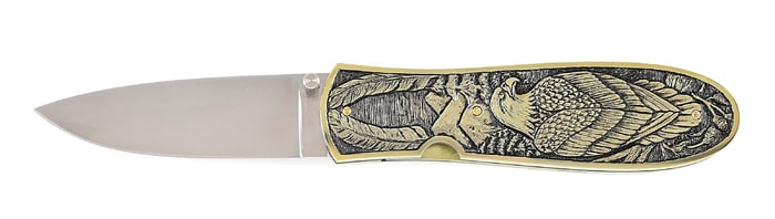 JIM SORNBERGER GOLD ANODIZED CUSTOM FOLDING KNIFE.