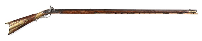 (A) INCISE CARVED PERCUSSION KENTUCKY RIFLE SIGNED JOHNSTON.