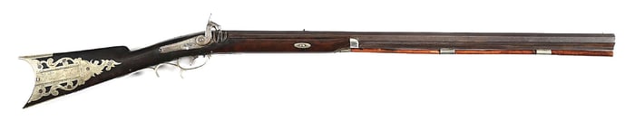 (A) SILVER MOUNTED PERCUSSION KENTUCKY RIFLE.
