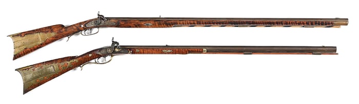 (A) LOT OF 2: PERCUSSION KENTUCKY RIFLES, ONE ATTRACTIVE SOUTHERN RIFLE.