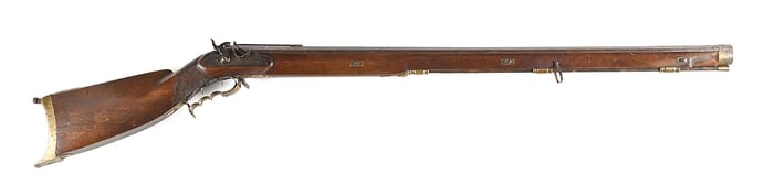 (A) SCHUETZEN STYLE HEAVY BARREL PERCUSSION BENCH RIFLE.