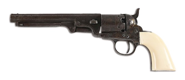(A) GOLD WIRE INLAY BREVETE COLT POCKET NAVY PERCUSSION REVOLVER.