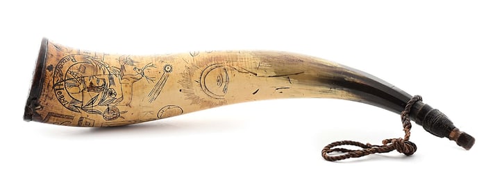 FOLK ART ENGRAVED POWDER HORN OF PIERCE HEARN.