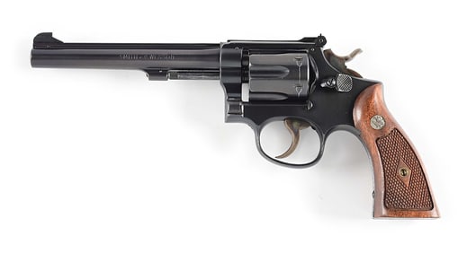 (C) SMITH & WESSON K38 MASTERPIECE DOUBLE ACTION REVOLVER WITH GOLD BOX.