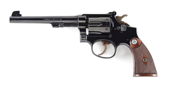 (C) RARE SMITH & WESSON PRE WAR K-22 MASTERPIECE 2ND MODEL DOUBLE ACTION TARGET REVOLVER WITH RED
