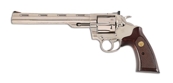 (M) NICKEL COLT TROOPER MK V DOUBLE ACTION REVOLVER WITH BOX.