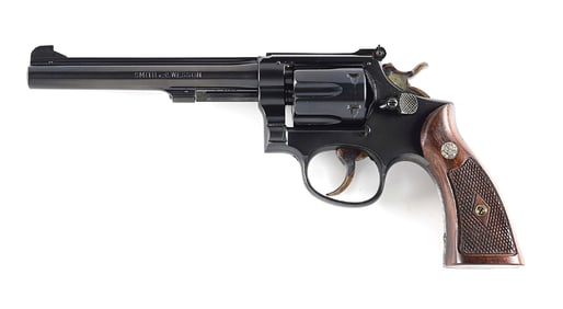 (C) SMITH & WESSON PRE-MODEL 17 K-22 MASTERPIECE DOUBLE ACTION REVOLVER WITH GOLD BOX.