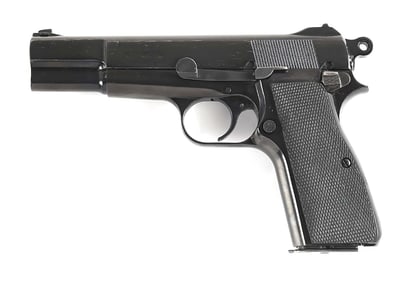 (C) INGLIS MK. I* HI-POWER 9MM SEMI-AUTOMATIC PISTOL WITH STOCK/HOLSTER.