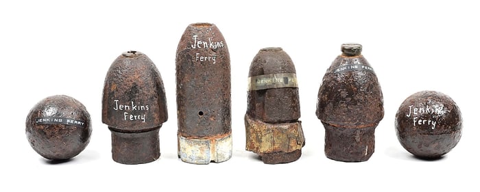 LOT OF 6: US CIVIL WAR SHELLS RECOVERED FROM JENKINS FERRY.