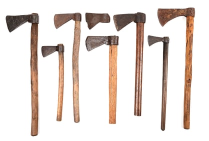 LOT OF 8: EARLY BELT AND CAMP AXES.