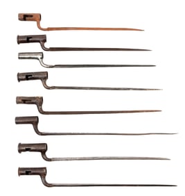 LOT OF 8: REVOLUTIONARY WAR AND CIVIL WAR ERA SOCKET BAYONETS.