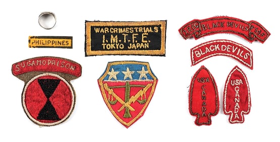 LOT OF THEATER MADE FSSF AND JAPANESE WAR CRIME TRIALS INSIGNIA.