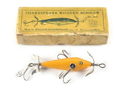 SHAKESPEARE YELLOW A-NOTCH PROP MINNOW IN PICTURE BOX