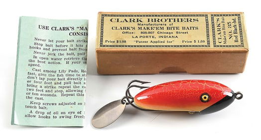 NEW IN BOX CLARK BROS. MAKE ‘EM BITE IN RED CRACKLE