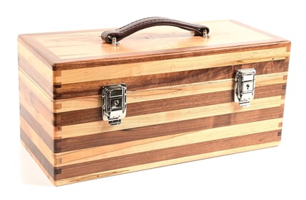 LIGHT / DARK WOOD HAND MADE DOVETAILED TACKLE BOX