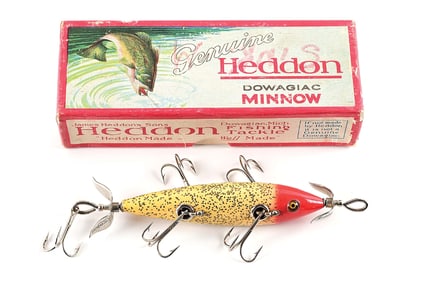 OUTSTANDING RED HEAD GOLD FLITTER HEDDON 5 HOOK MINNOW