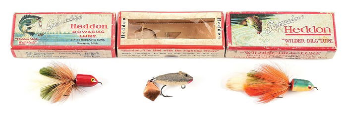 3 HEDDON FLYROD LURES IN CORRECT BOXES