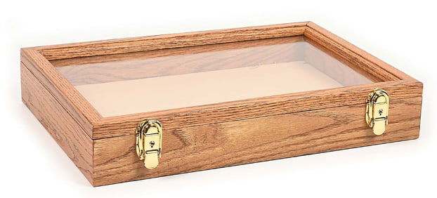 SMALL OAK WOODEN DISPLAY CASE