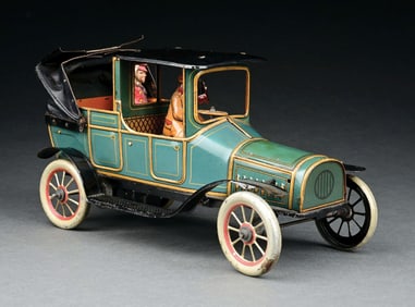 FISCHER TIN LITHO CLOCKWORK CONVERTIBLE TOWN CAR TAXI
