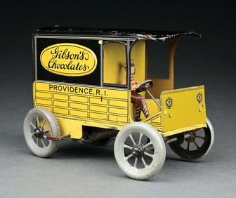 GIBSON'S CHOCOLATES TIN LITHO WIND-UP DELIVERY SERVICE TRUCK