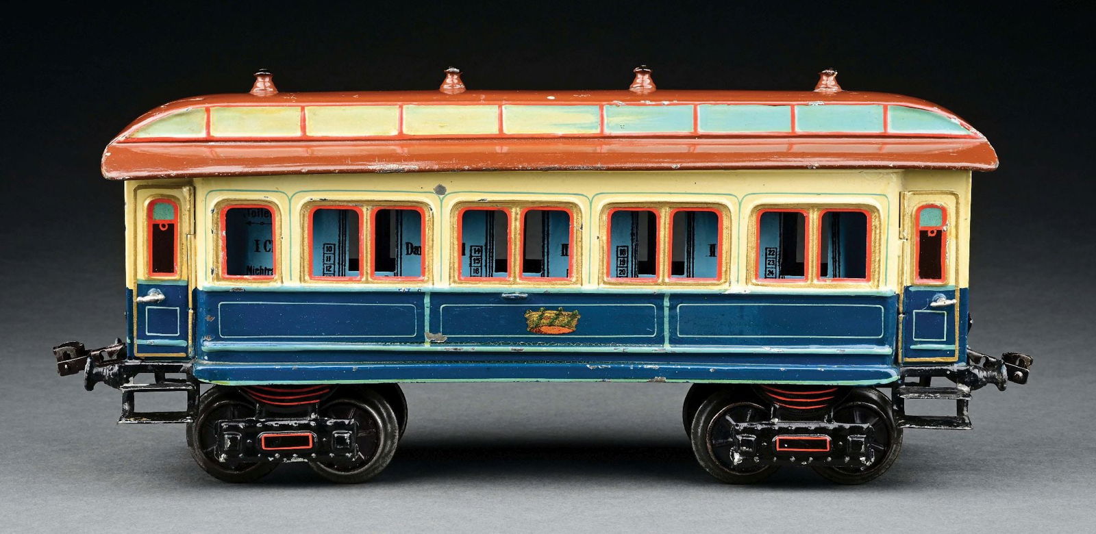 MARKLIN I GA. CROWN COACH CAR: C. 1909-1912. CONDITION: Excellent. Item Dimensions: 13" x 3 - 1/2" x 5 - 1/2".