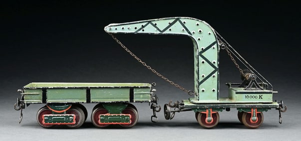 MARKLIN 4-WHEEL CRANE & 8-WHEEL OPEN FLAT CAR