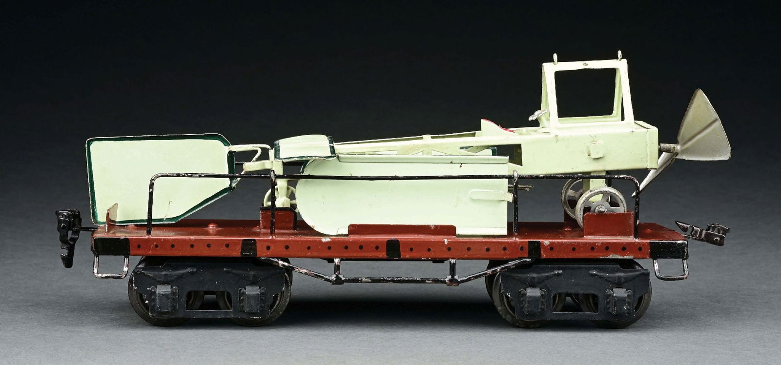 MARKLIN I GA. HAND-PAINTED FLAT CAR W/ AIRPLANE: C. 1912. CONDITION: All original and in near mint condition. Item Dimensions: 11 - 1/2" x 9" x 3 - 1/2".