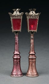 PAIR OF EUROPEAN HAND-PAINTED OIL LAMPS