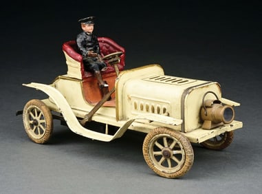 BING HAND-PAINTED CLOCKWORK-POWERED OPEN TOURING CAR IN WHITE