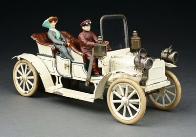 CARETTE HAND-PAINTED CLOCKWORK-POWERED OPEN 4-SEAT TOURING CAR IN WHITE