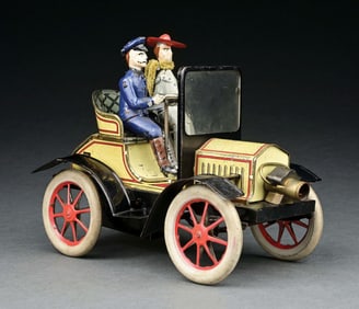GUNTHERMANN TIN LITHO CLOCKWORK 2-SEAT TOURING CAR W/ HAND-PAINTED FIGURES