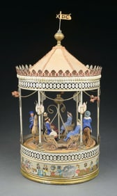 DOLL & CO. HAND-PAINTED CAROUSEL W/ MUSIC BOX & CANVAS ROOF
