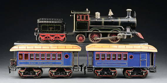 RARE MARKLIN II GA. HAND-PAINTED 0-4-2 TWO-CAR ROYAL BLUE LIMITED SET (1 of 7)