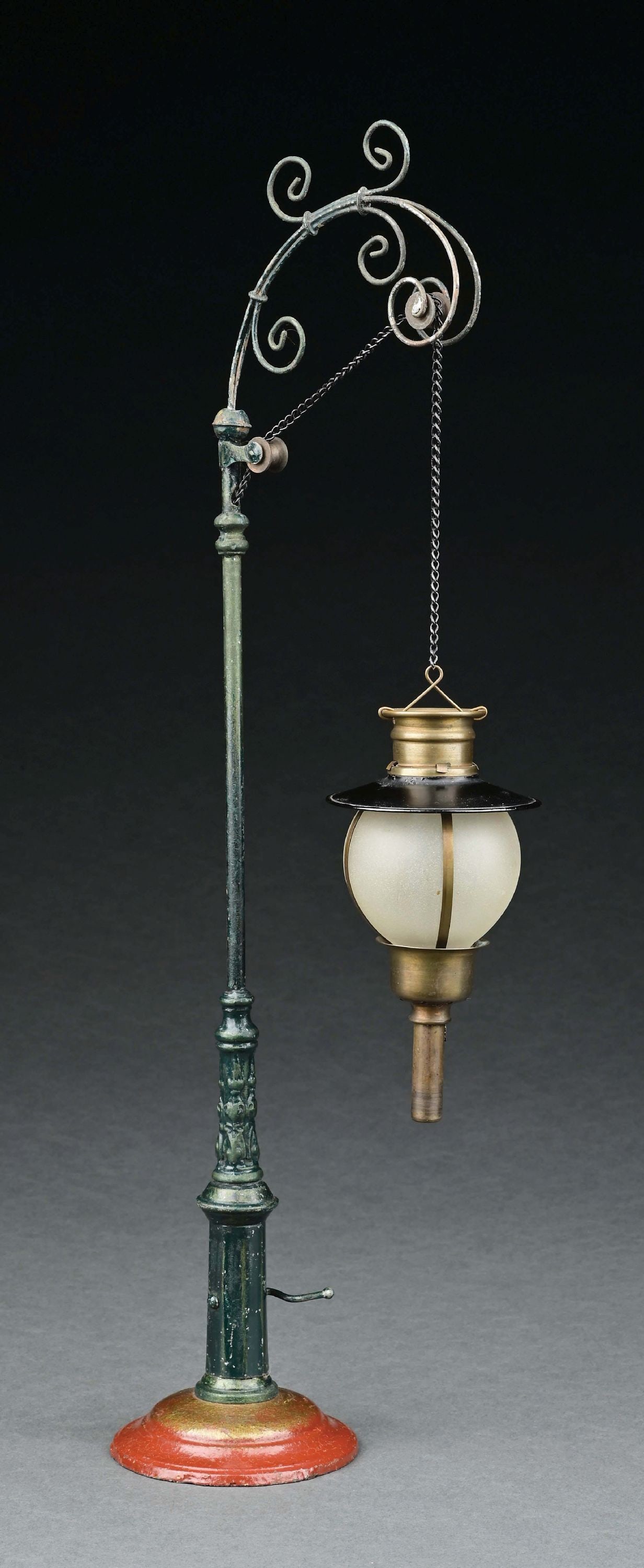 MARKLIN HAND-PAINTED OIL LAMP: CONDITION: Replaced globe, paint is near mint condition. Item Dimensions: 17 - 1/2" T.