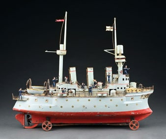 VERY RARE BING "HERTHA" BATTLESHIP W/ CLOCKWORK POWER