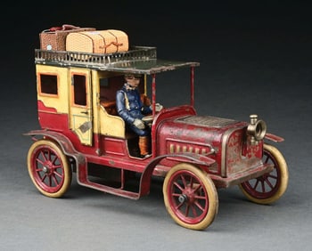 BING HAND-PAINTED CLOCKWORK-POWERED LIMOUSINE IN MAROON & CREAM
