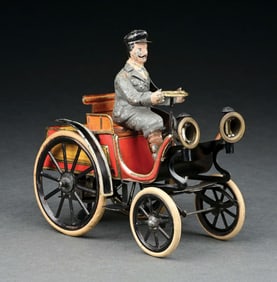 GUNTHERMANN TIN LITHO CLOCKWORK HORSELESS CARRIAGE W/ HAND-PAINTED DRIVER